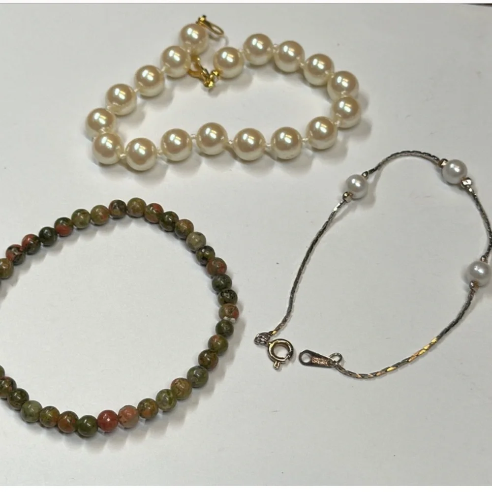 2in1 Zara Gold Genuine White Pearl Line 2-Linked Chained Bracelets